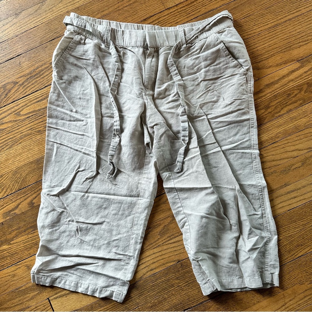 Beige linen Cropped Pants, large